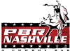 PBR Nashville black and red graphic logo with cowboy on bull and text PBR Nashville text and star border.