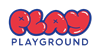 Play Playground text logo with red bubble letters outlined in blue for "play."