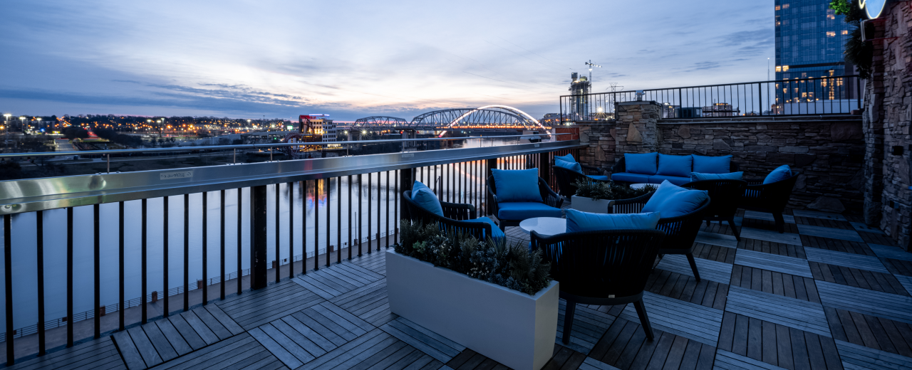 AVA Rooftop Bar views of Tennessee River and pedestrian bridge